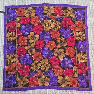 Vintage Specialty House 100% Silk Purple Hibiscus Floral Square Scarf Korea